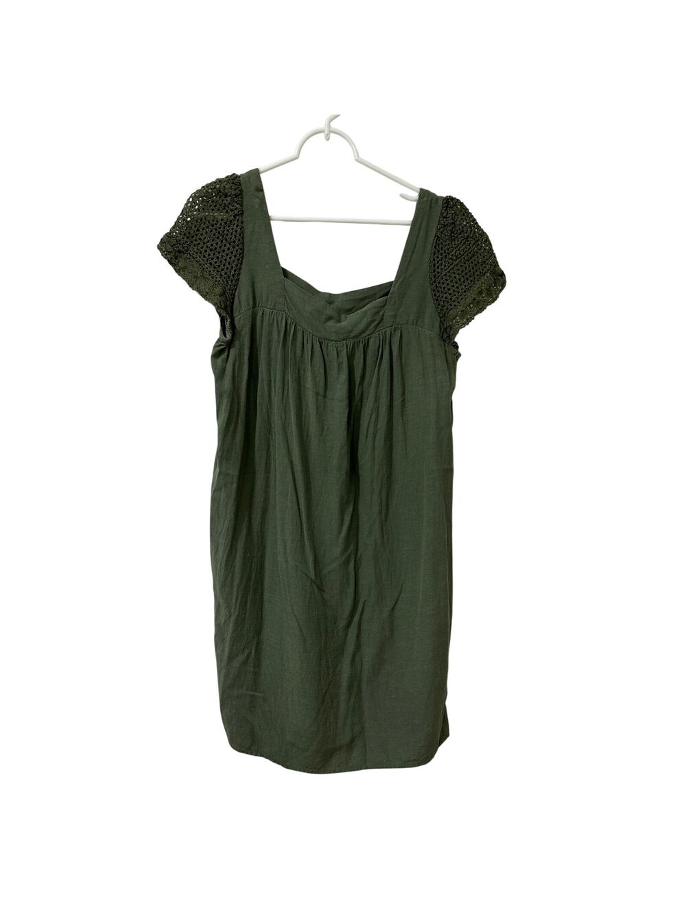 Old Navy Womens Medium Olive Green Crochet Short Sleeve Cotton Linen Shift Dress